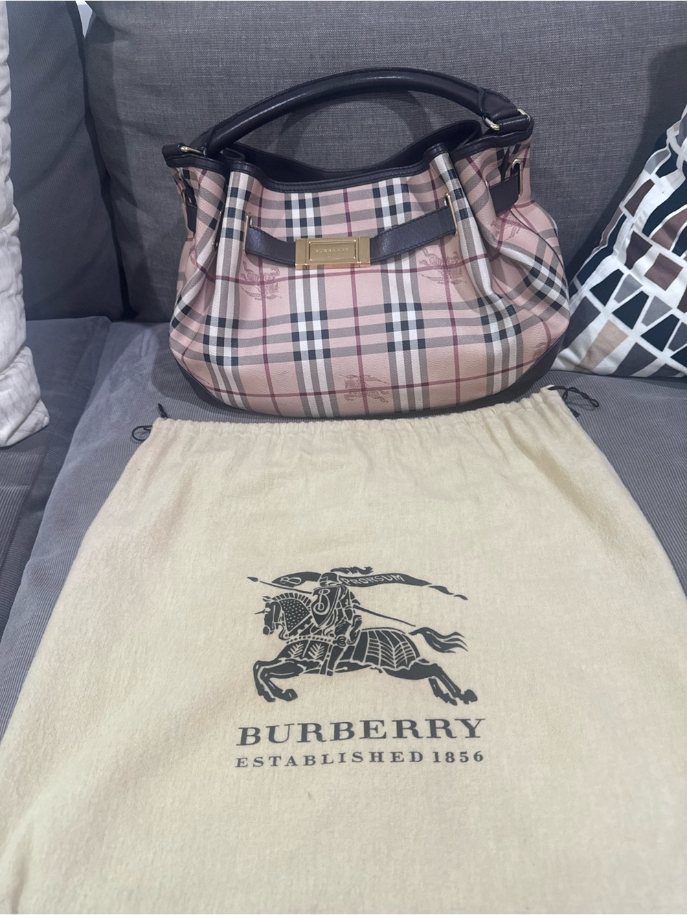 Burberry Pink Check Leather-Trim Shoulder Bag